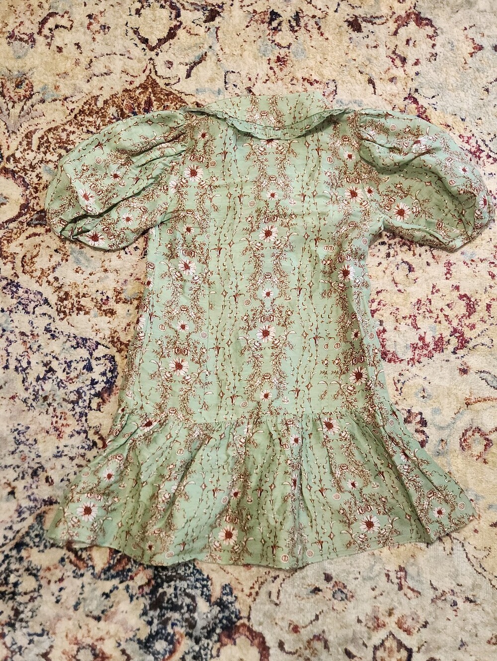 Women's Sandro Green Toscane Floral Dress Claudine Collar Size 34 - Picture 3 of 12